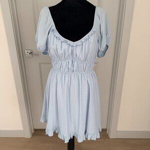 TRIXXI Lt Blue Milkmaid Cottagecore Dress Smocked Puff Sleeve Ruffle Hem Sz Med